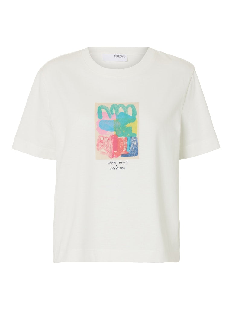 SELECTED SLFEssential Boxy Printed Tee Snow White