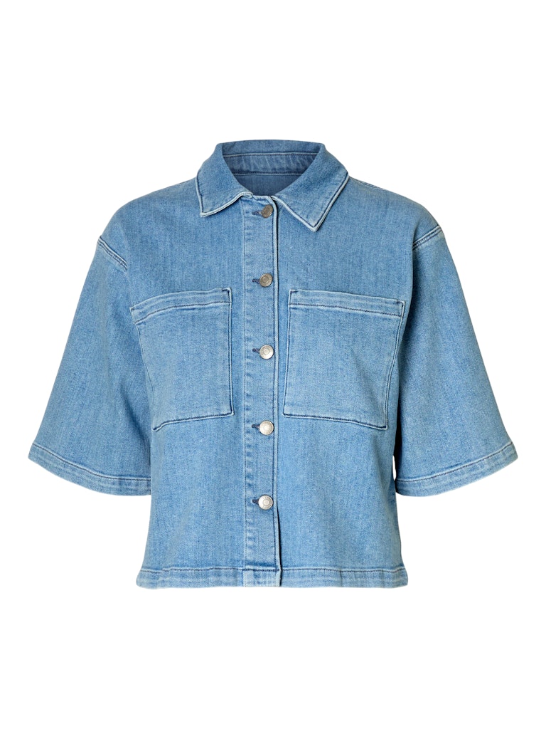 SELECTED SLFAnya 2/4 Short Denim Shirt Light Blue Denim